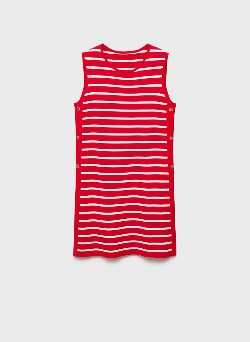 Metallic Buttons Striped Dress
