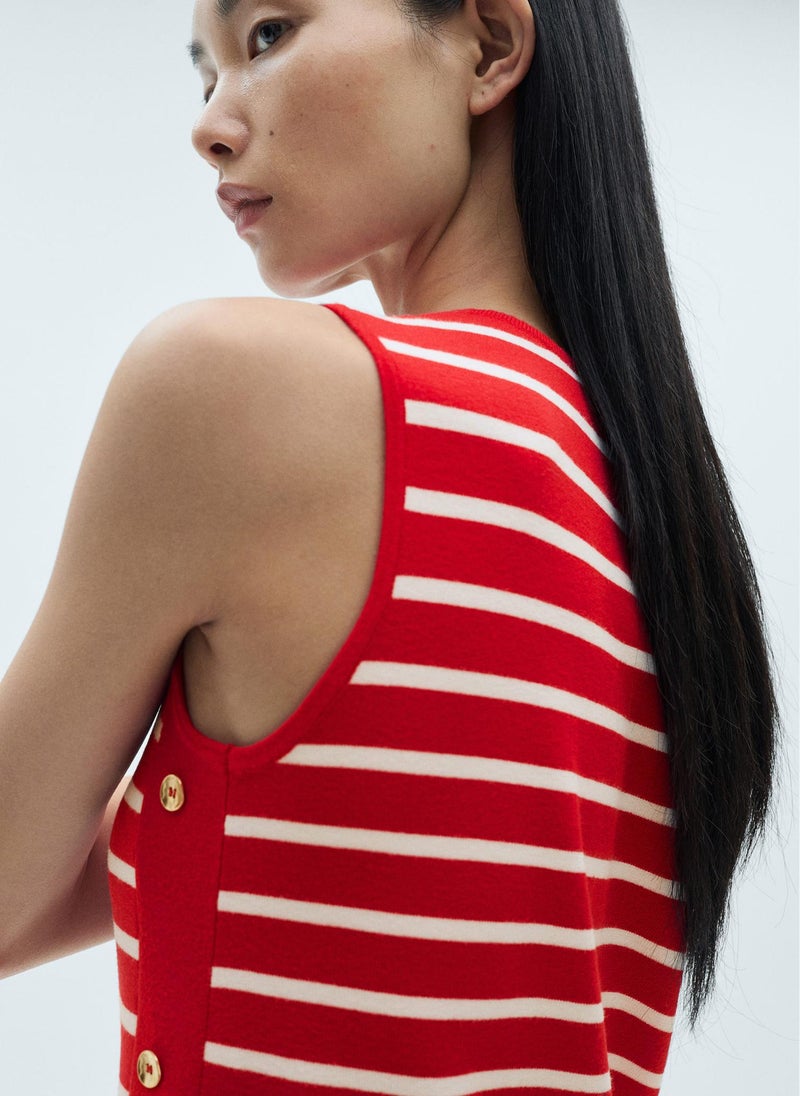 Metallic Buttons Striped Dress