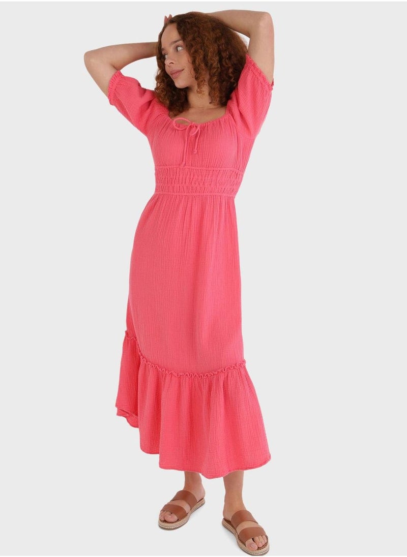 Aerie Gauzy Smocked Waist Midi Dress