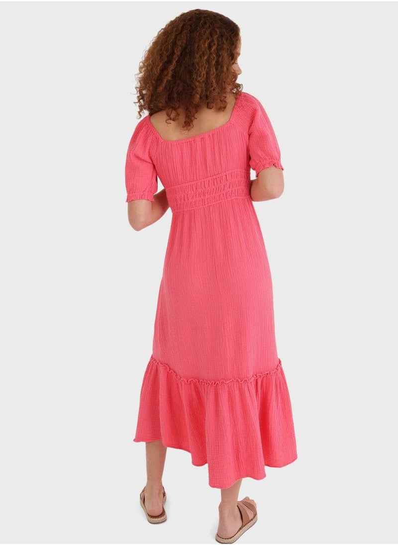 Aerie Gauzy Smocked Waist Midi Dress