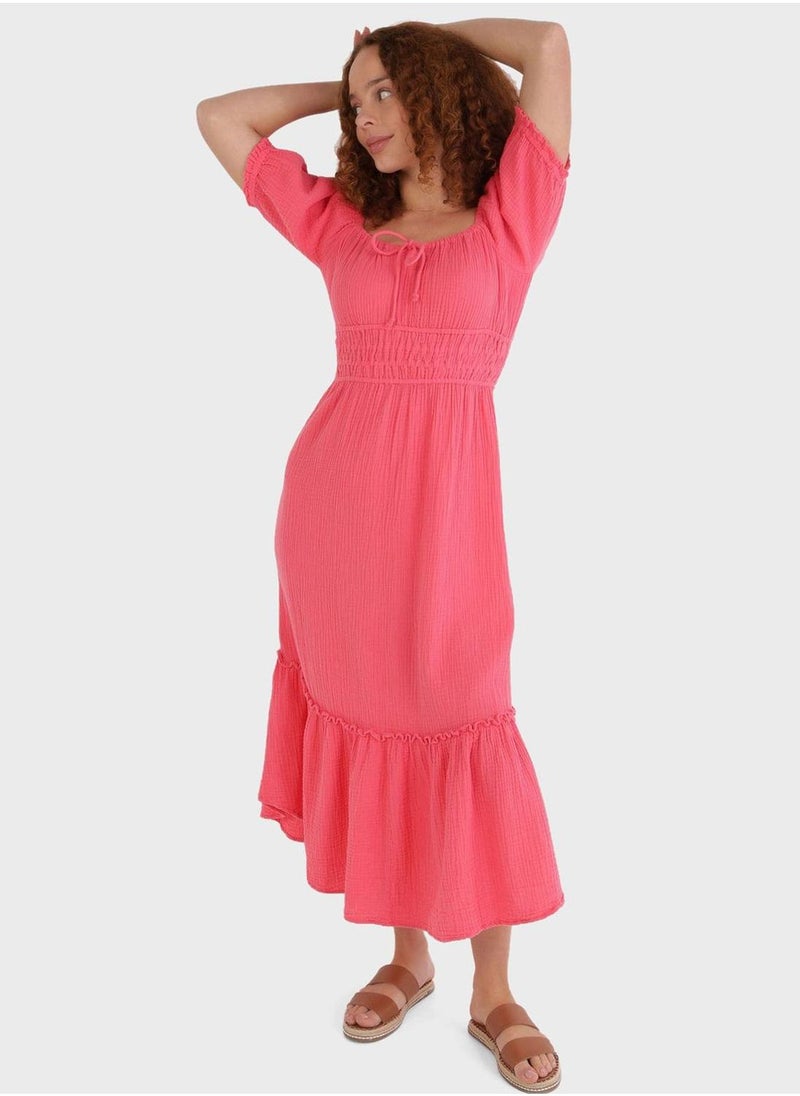 Aerie Gauzy Smocked Waist Midi Dress