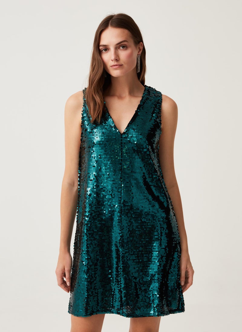 Ovs Womens Sleeveless Dress With Sequins
