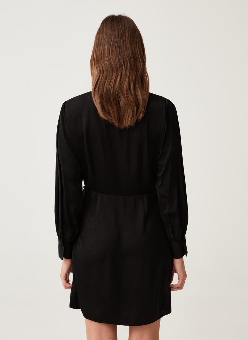 Ovs Womens Satin Dress With V Neck