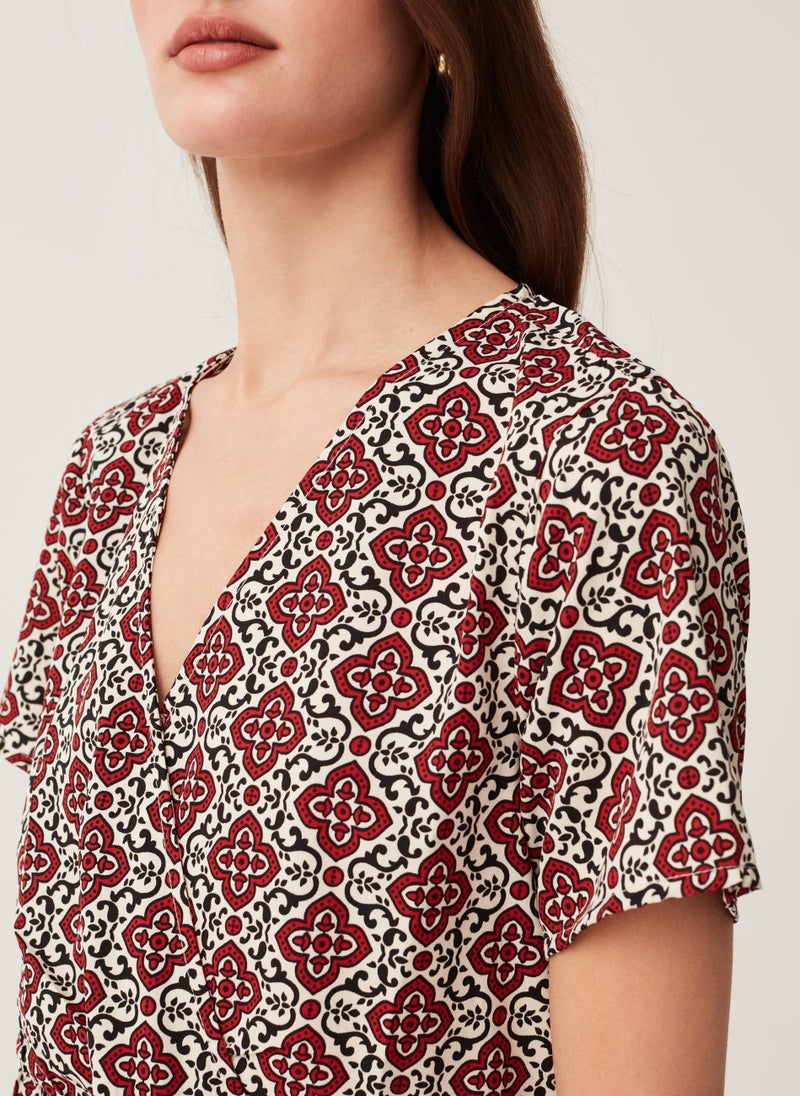 Ovs Short Tiered Dress With All-Over Print