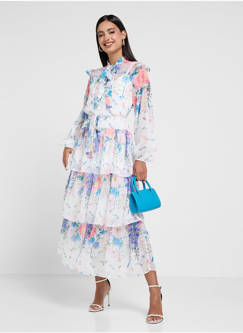 Floral Chiffon Midi Dress