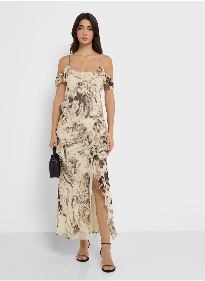 Animal-Print Ruffled Dress