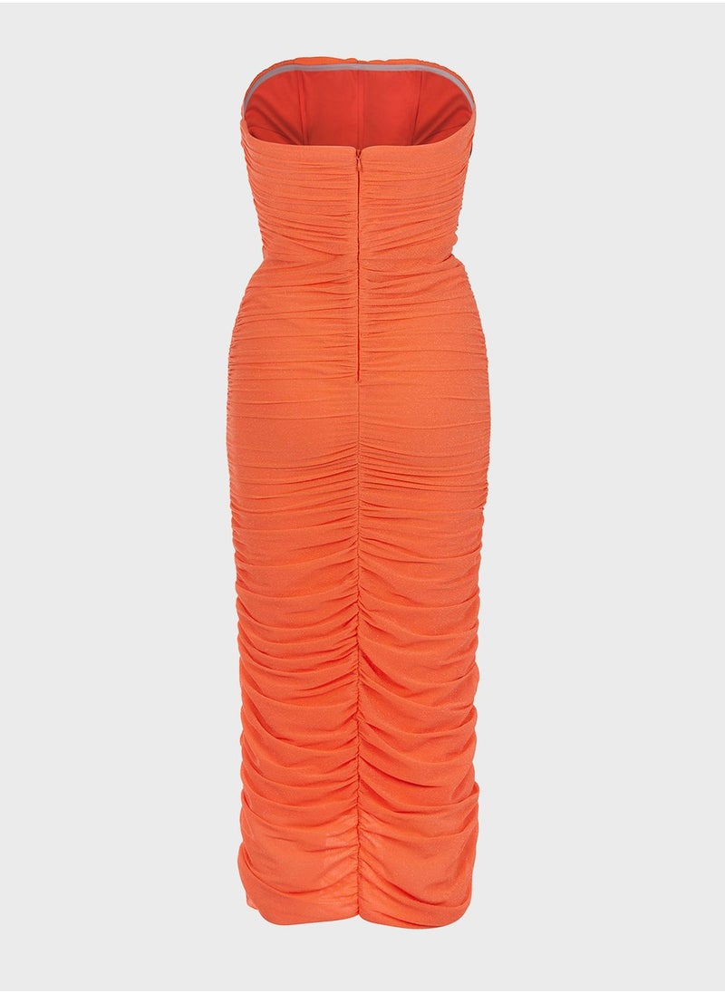 Ruched Strapless Midi Dress
