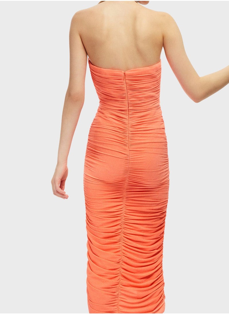 Ruched Strapless Midi Dress
