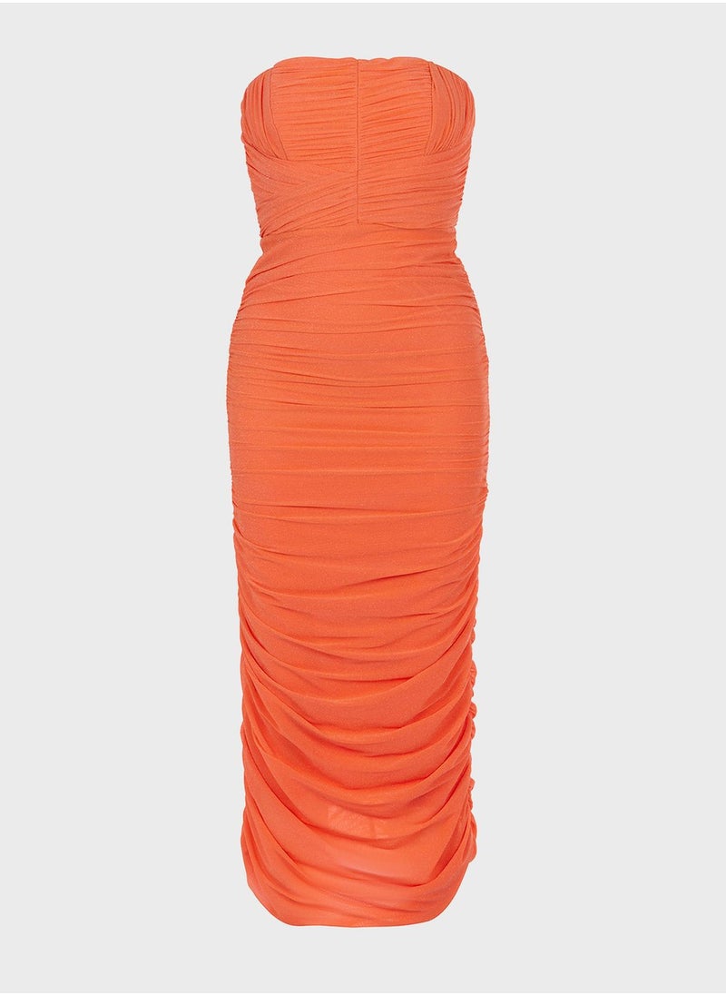 Ruched Strapless Midi Dress