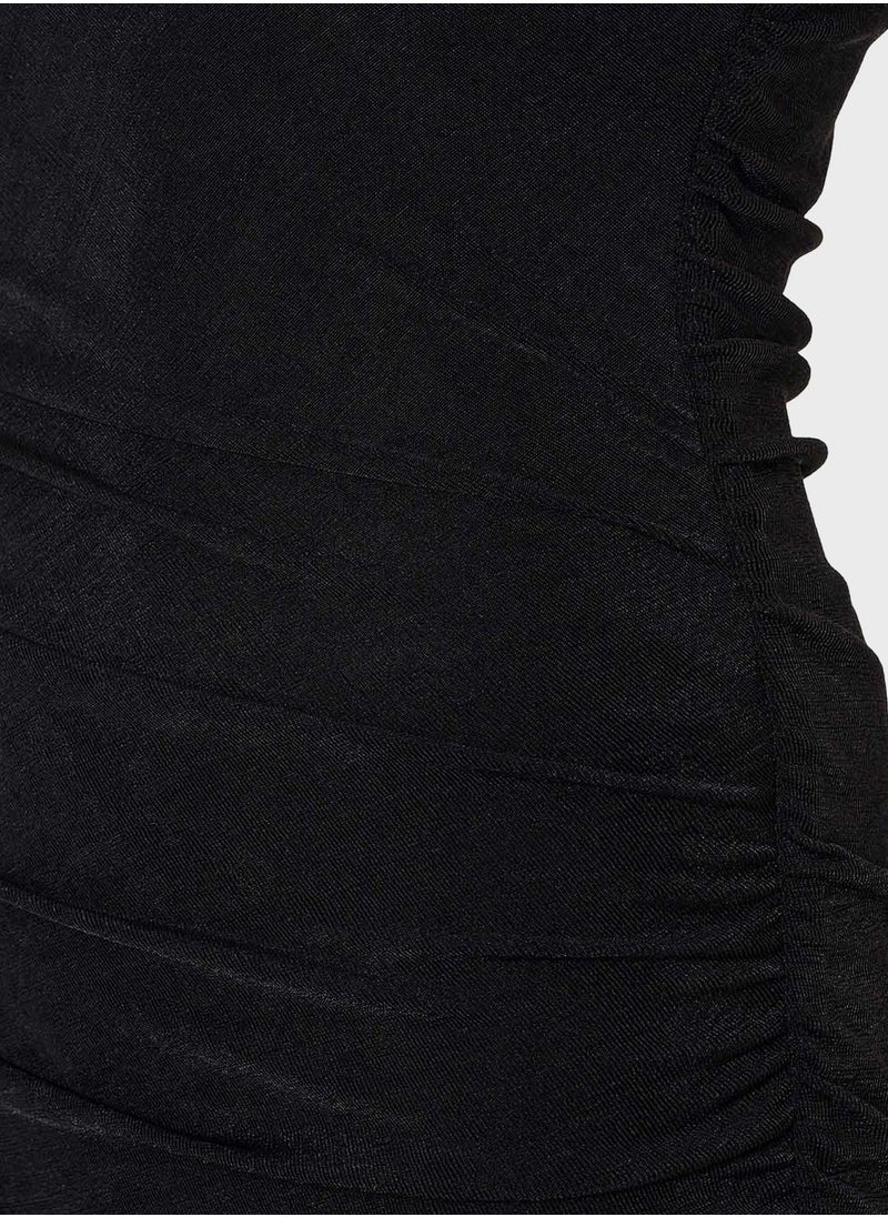 Ruched Velvet Midi Dress