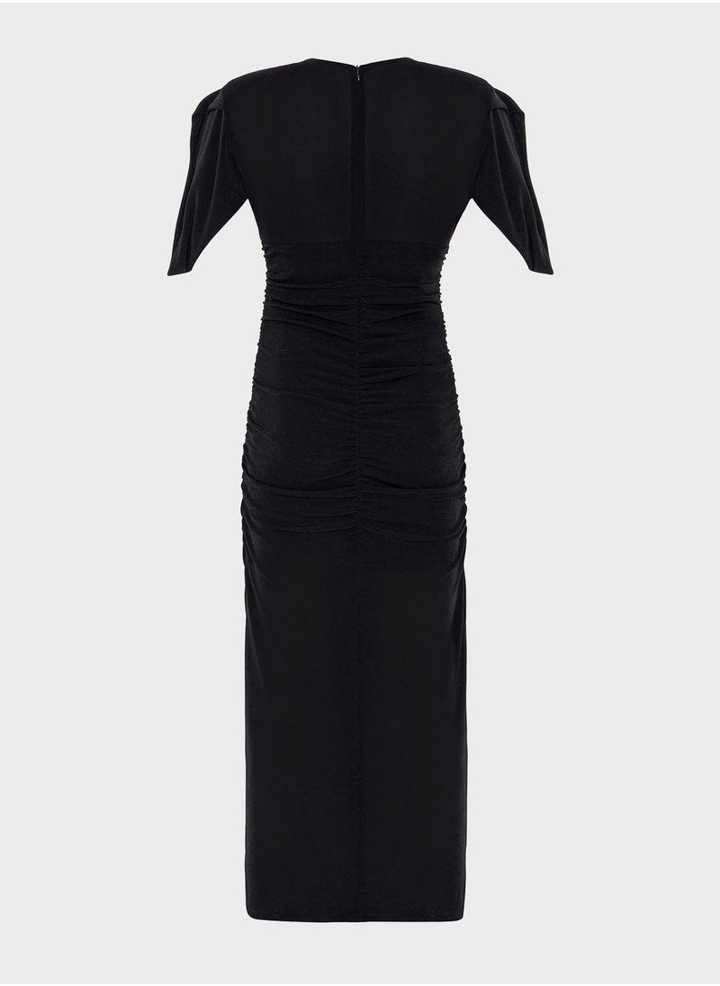 Ruched Velvet Midi Dress
