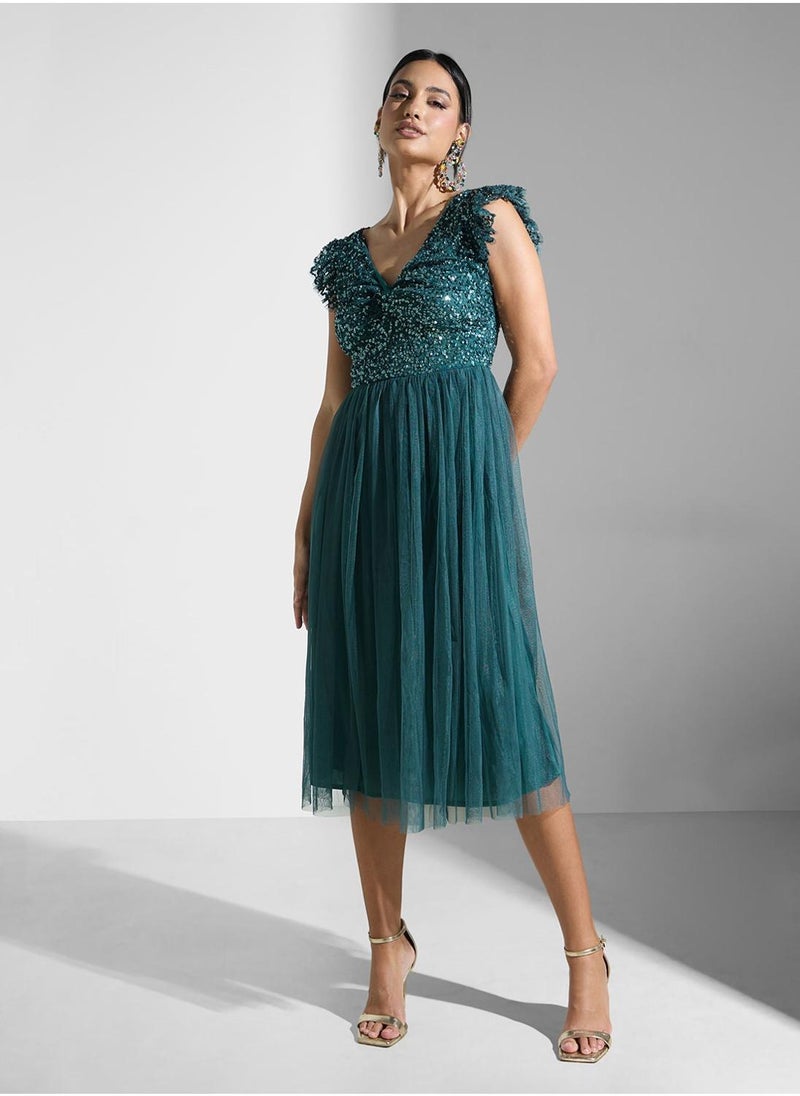 Sequin Bodice Midi Dress