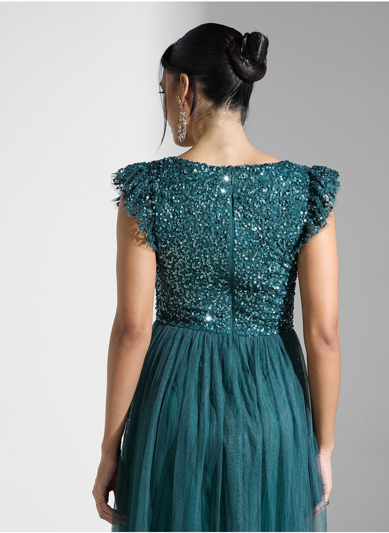 Sequin Bodice Midi Dress
