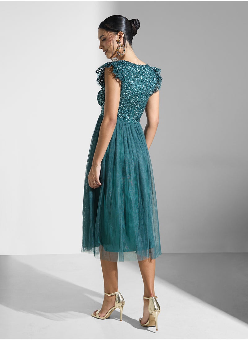 Sequin Bodice Midi Dress