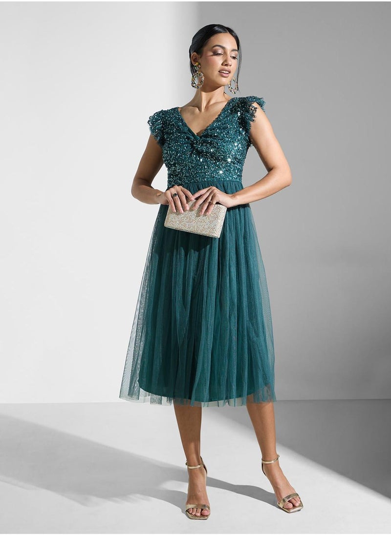 Sequin Bodice Midi Dress
