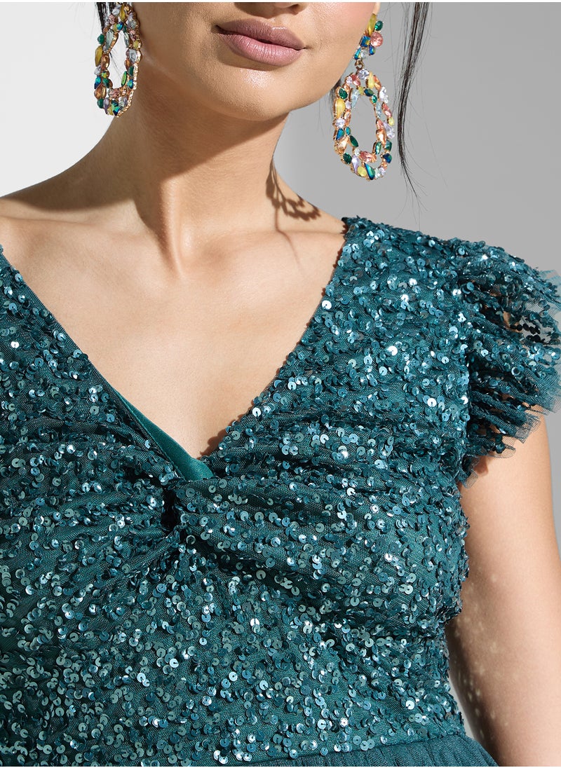 Sequin Bodice Midi Dress