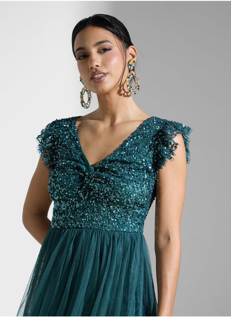 Sequin Bodice Midi Dress