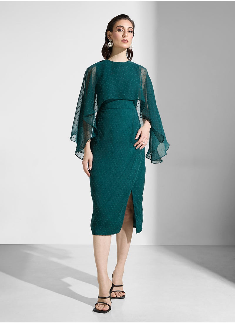 Flared Sleeve Pencil Midi Dress
