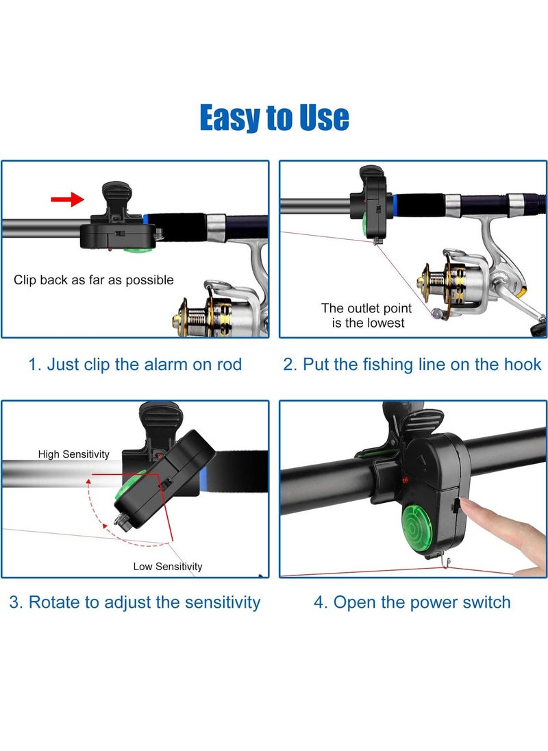 4 pack fishing bite alarm sensitive electronic fishing bite sound alarm sound bite alert bell with led lights fishing bells clip on fishing rod for daytime night carp fishing outdoor