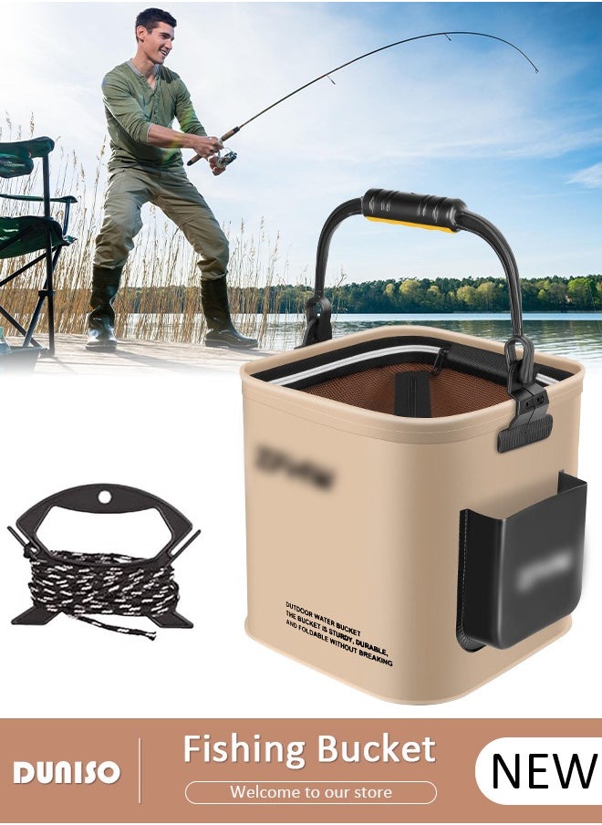 Portable Fishing Bucket with Side Pockets and Oxygen Pump, Large Capacity Fishing Bait Bucket with Double Zipper and Handle, Outdoor Camping Eva Fishing Bag and Fish Protection Bucket, Multifunctional Live Fish Container for Storing Live Fish and Fresh Fish Bait