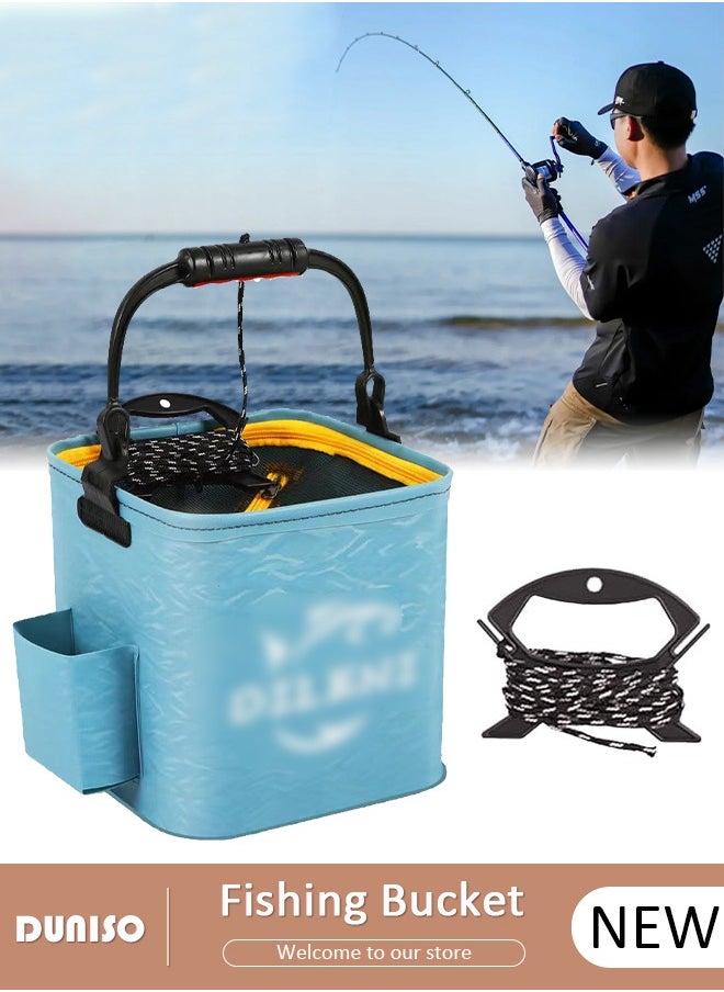 Portable Fishing Bucket, Large Capacity Fishing Bait Bucket with Double Zipper and Handle, Outdoor Camping Eva Fishing Bag and Fish Protection Bucket, Multifunctional Live Fish Container for Storing Live Fish and Fresh Fish Bait