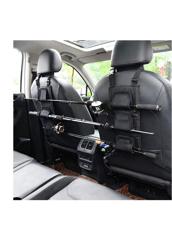 Fishing Rod Holder Adjustable Polyester Strap Combined Fishing Rod Bracket for Vehicle/Ship Rear Seats, Vehicle Fishing Pole Storage Rack for SUV Wagons Van, Nylon Cloth Neoprene Rod Cover