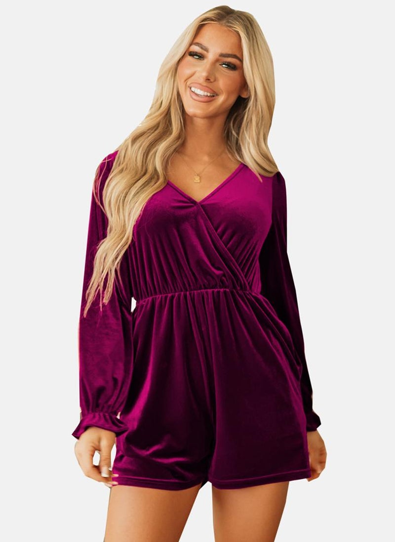 Pink Full Sleeve V-Neck Playsuit