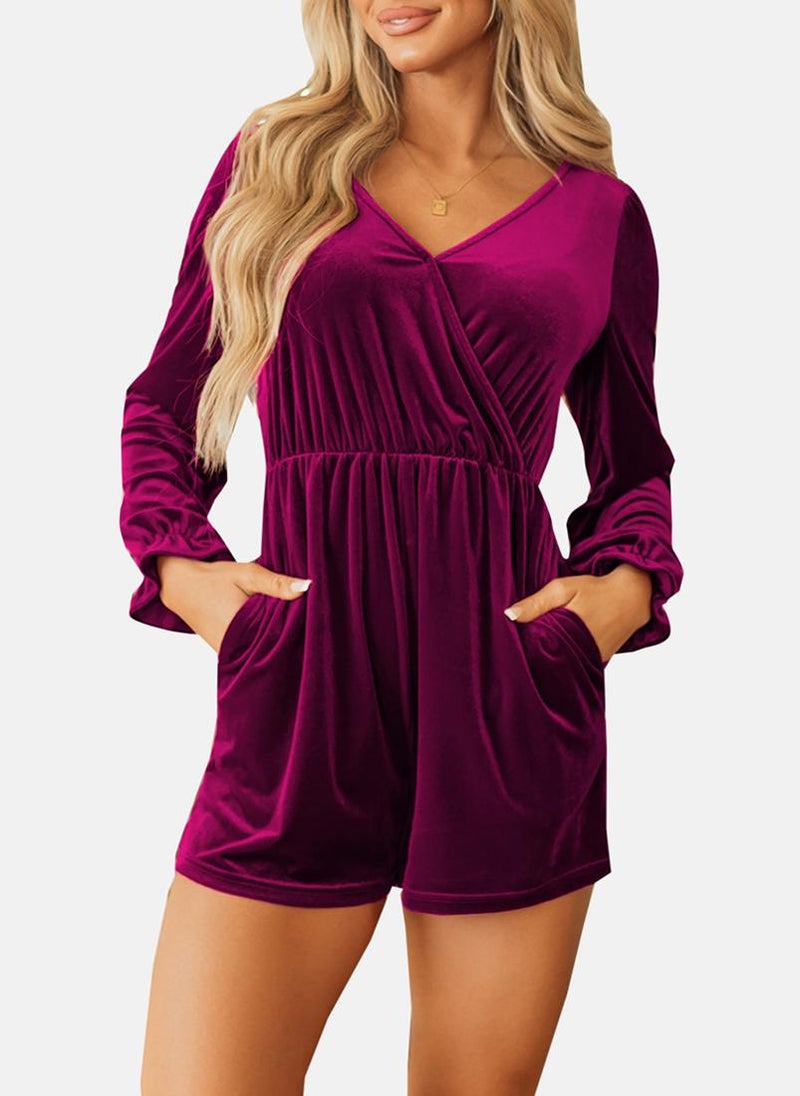 Pink Full Sleeve V-Neck Playsuit