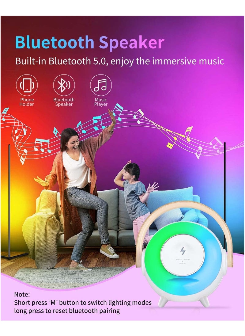 Portable Bluetooth Speaker, Wireless Charging Kids Bluetooth Speaker, Best Birthday Gift Ideas with Atmosphere Lamp for Music Gifts, Teenage Year Old Girl Boy 3 in 1 Ambient Lighting Sound Machine