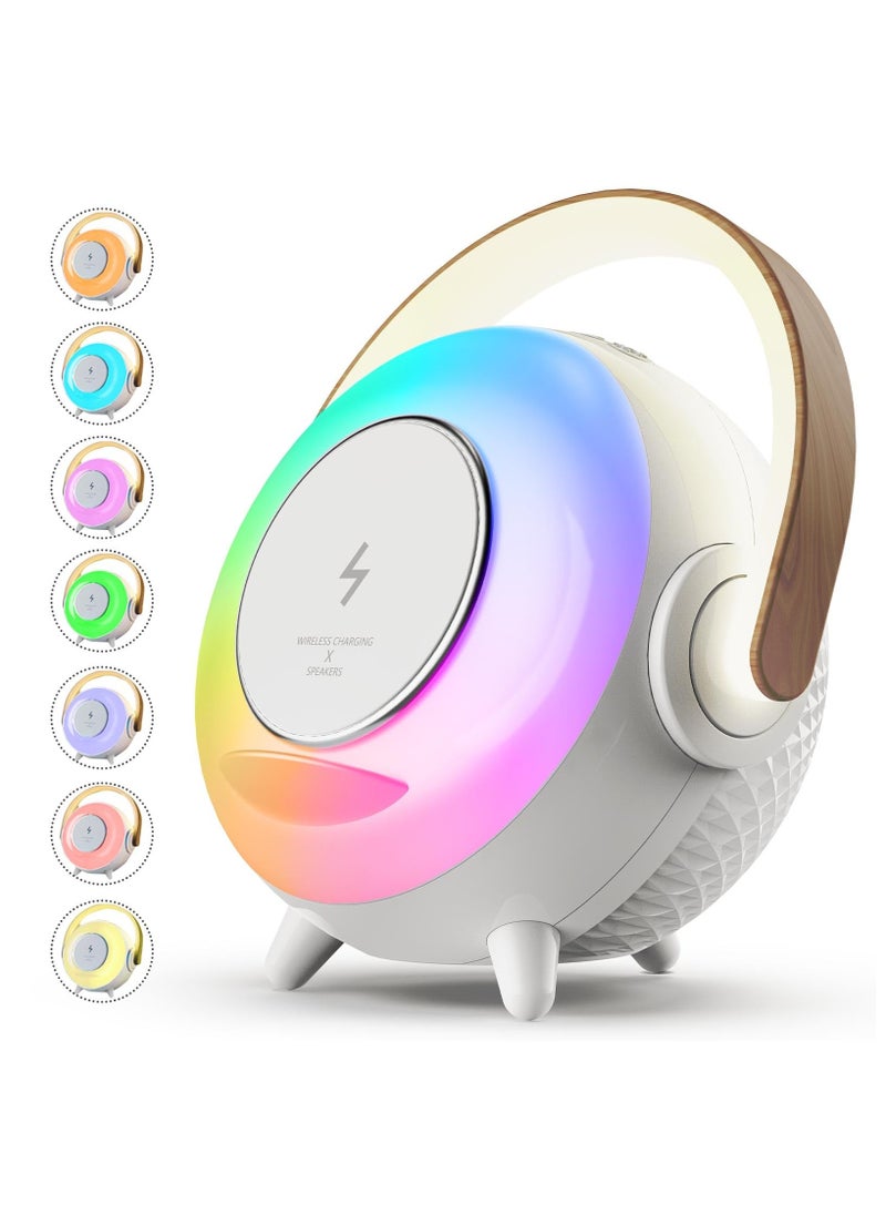 Portable Bluetooth Speaker, Wireless Charging Kids Bluetooth Speaker, Best Birthday Gift Ideas with Atmosphere Lamp for Music Gifts, Teenage Year Old Girl Boy 3 in 1 Ambient Lighting Sound Machine