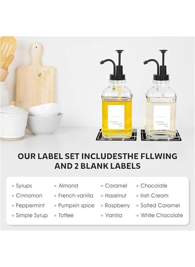 Coffee Bar Accessories, Coffee Syrup Dispenser - 2pack,500ML Syrup Dispenser with Labels,Syrup Pump Dispenser for Coffee Bar (Black)