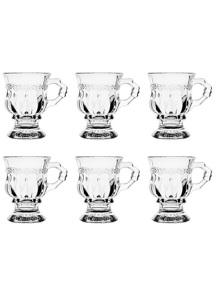 Tea Glasses Set of 6, Turkish Tea Cups with Handle,  Glass Coffee Mugs for Hot Cold Beverages Drinks,128ml