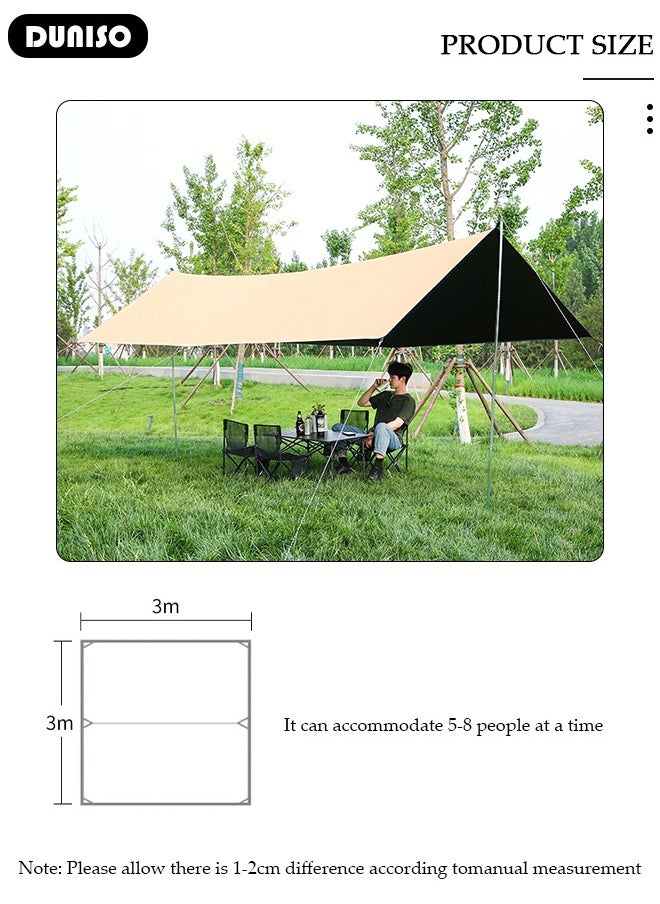 Camping Tarp with Pole, Portable Tarpaulin Anti-UV Shelter Sunblock Sun Shade Awning, Large Hammock Tent Tarp with Ground Nails and Windproof Ropes for Camping Hiking Traveling Outdoor Sports
