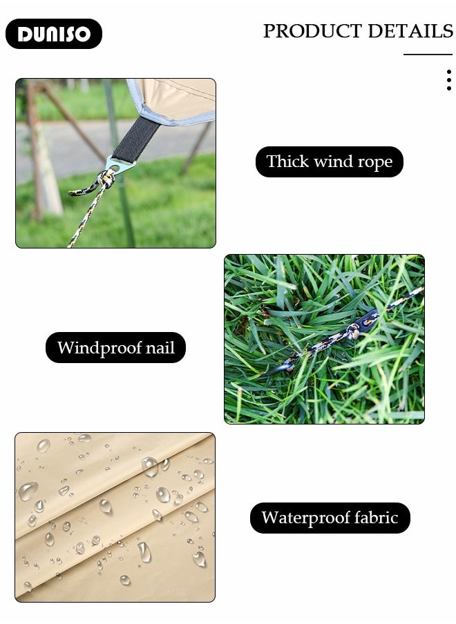 Camping Tarp with Pole, Portable Tarpaulin Anti-UV Shelter Sunblock Sun Shade Awning, Large Hammock Tent Tarp with Ground Nails and Windproof Ropes for Camping Hiking Traveling Outdoor Sports