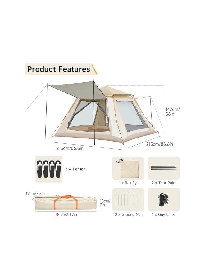 promass Camping Tent, 3-5 Person Camp Tents with Carry Bag,Waterproof Large Pop Up Tent, 2 Windows and 2 Doors, Included Tent Gear Loft Organizer for Family Camping Accessories