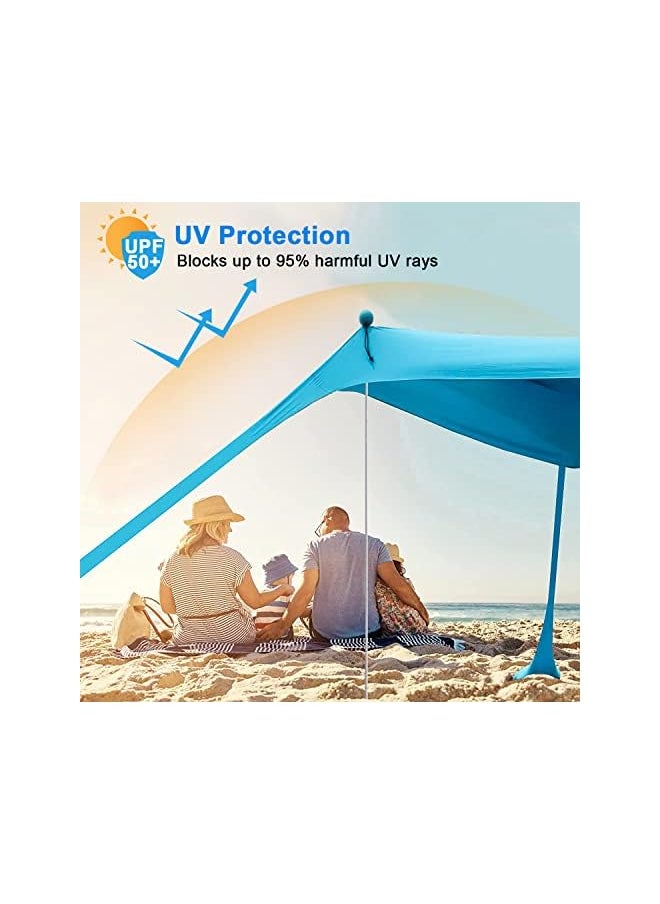 promass Beach Tent Sunshade with Sand Anchor Sun Shelter Canopy Portable Anti-Wind UPF 50+ Tent with 4 Foldable Aluminum Poles for 6-8 Person Outdoor Camping Fishing Backyard Picnic (10x10 FT, Blue)