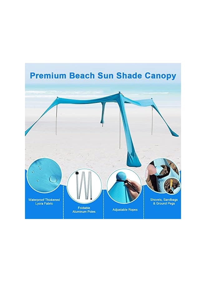 promass Beach Tent Sunshade with Sand Anchor Sun Shelter Canopy Portable Anti-Wind UPF 50+ Tent with 4 Foldable Aluminum Poles for 6-8 Person Outdoor Camping Fishing Backyard Picnic (10x10 FT, Blue)