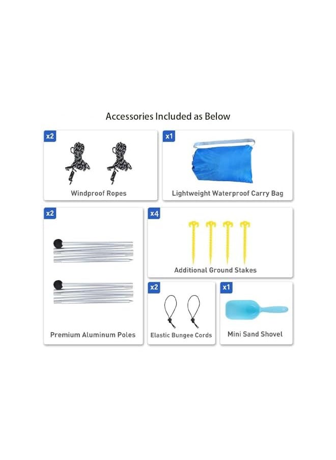 promass Beach Tent Sun Shelter, Windproof Stable Outdoor Pop Up Beach Shade Canopy for Camping, Fishing, Backyard Fun or Picnics, 2 Poles 300×300CM UPF50+