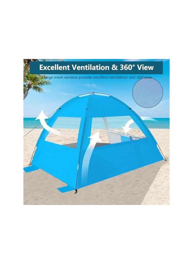 promass Beach Tent Sun Shelter for 3 Person, UPF 50+ UV Protection Beach Canopy, Lightweight and Easy Setup Cabana, Portable Beach Shade Tent