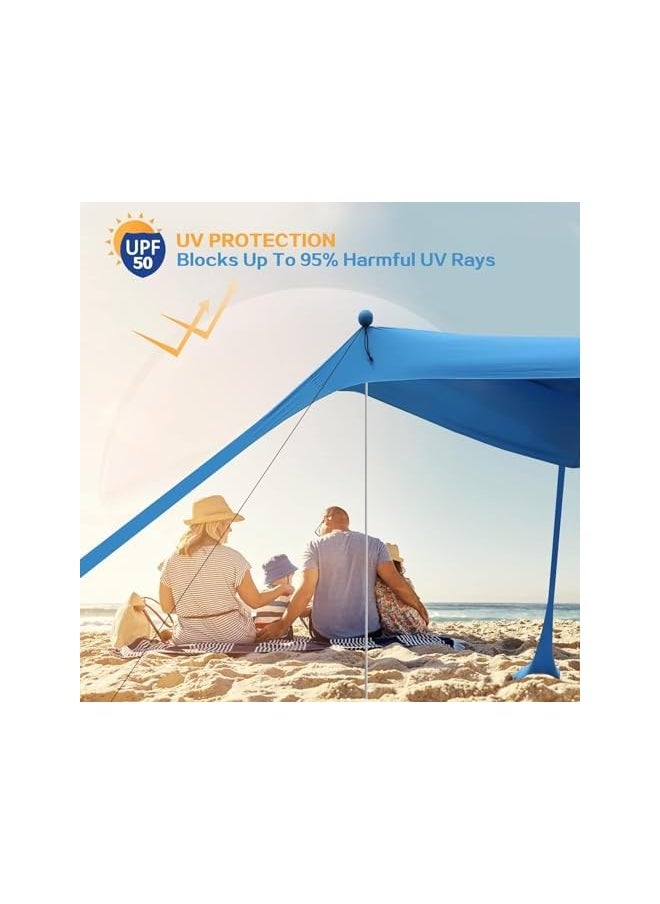 Beach Canopy Beach Tent Pop Up Shade 7.5X7.5 FT Portable Sun Shelter Extra Windproof Rope Stable Sun Protection with Carry Bag Easy Set Up for Family Outdoor Camping Fishing Backyard Picnics (BLUE)