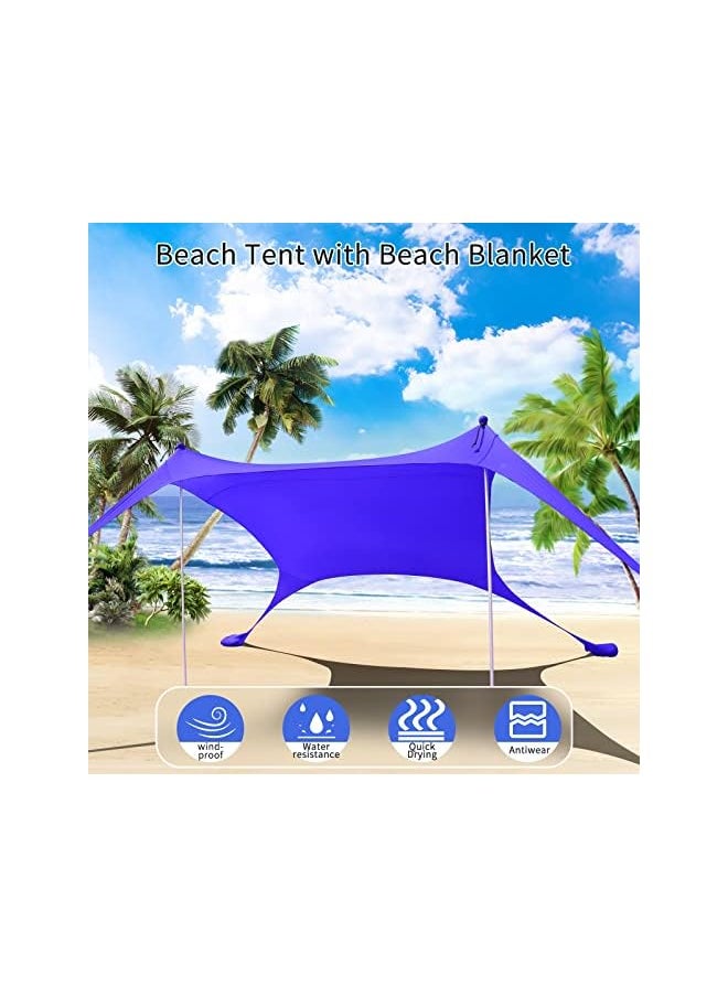 EROREX Beach Tent Canopy Pop Up,UPF50 Lycra Sun Shade Outdoor Anti-Wind Sun Shelter with Stability Poles, Portable Sunshade for Beach Camping Fishing Backyard Royal Blue