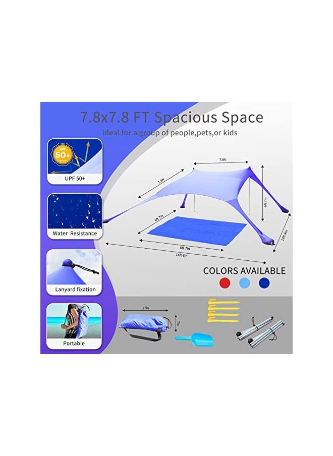 EROREX Beach Tent Canopy Pop Up,UPF50 Lycra Sun Shade Outdoor Anti-Wind Sun Shelter with Stability Poles, Portable Sunshade for Beach Camping Fishing Backyard Royal Blue