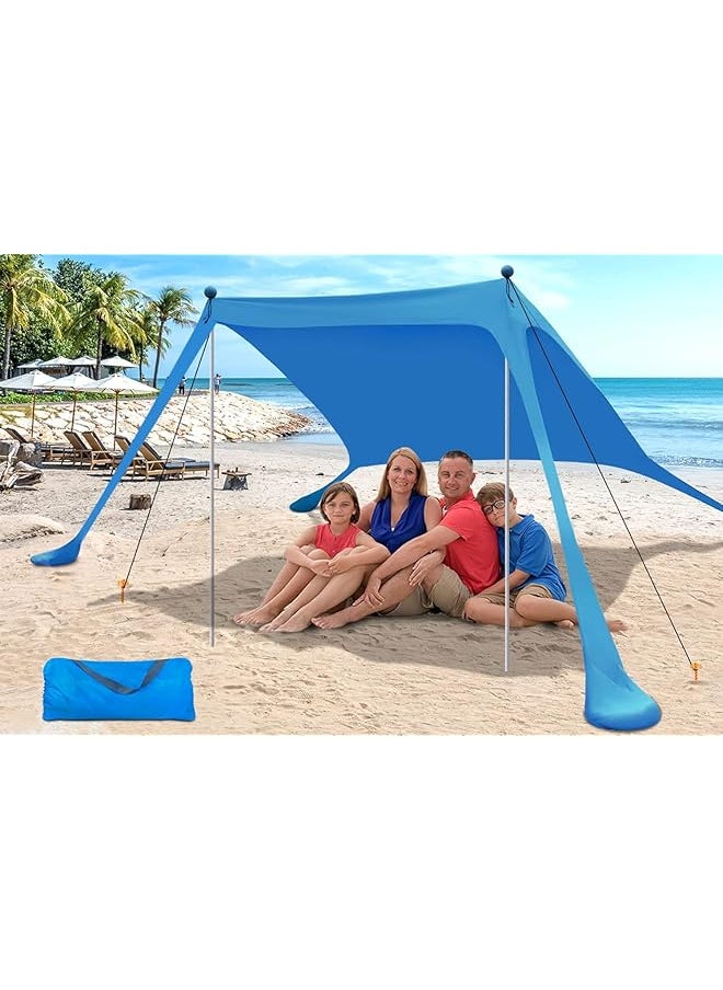 Beach Canopy Beach Tent Pop Up Shade 7.5X7.5 FT Portable Sun Shelter Extra Windproof Rope Stable Sun Protection with Carry Bag Easy Set Up for Family Outdoor Camping Fishing Backyard Picnics (BLUE)