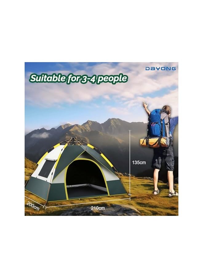 Tent For Camping, 3-4 Person Waterproof Instant Tent, Portable Outdoor Tent, Automatic Pop Up Tent With Carry Bag, Dome Tent For Camp, Picnic, Hiking, Beach, Traveling.