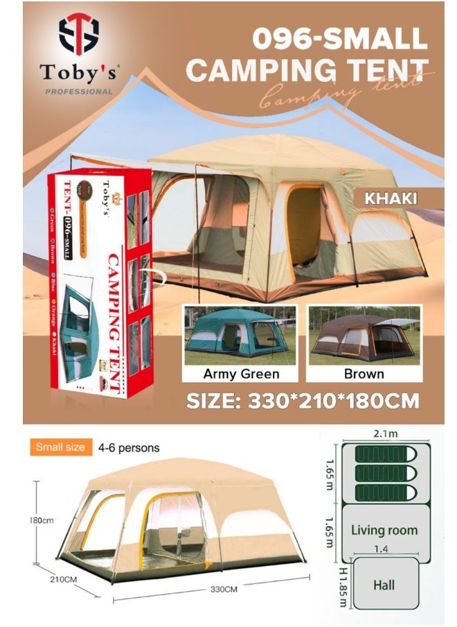 Toby’s New 4-6 person double layer outdoor camping tent two bedrooms and a living room family cabin (Khaki)