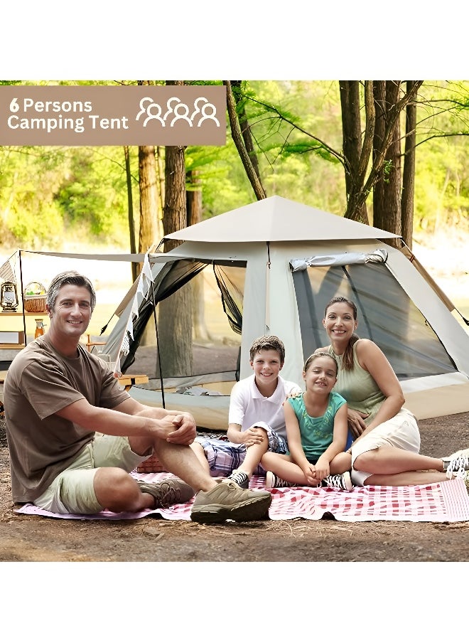 HEXAR 6 Person Camping Tent Automatic Instant Pop-Up Tent Lightweight Portable Tent Outdoor Camping Waterproof Windproof Camping Tent and Mesh Windows 2 Doors with Carry Bag