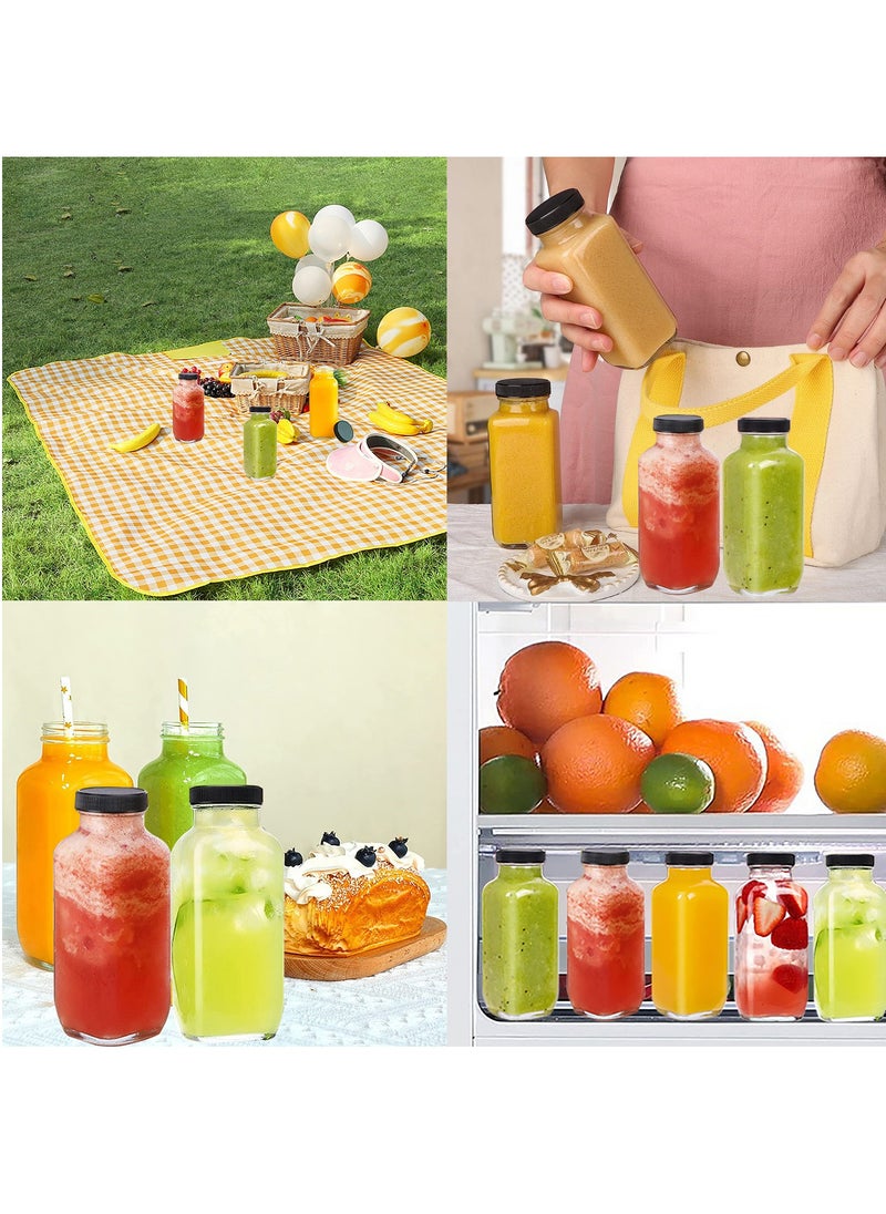 6 Pack Glass Juice Bottles 12oz, Reusable Glass Water Bottles with 12 pcs Labels and Plastic Lids Leak Proof, BPA Free, for Juicing, Smoothies, Tea, Milk Bottles