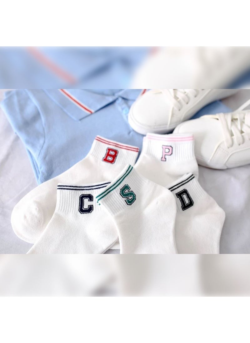 5 Pairs Striped Letter College Women's Socks