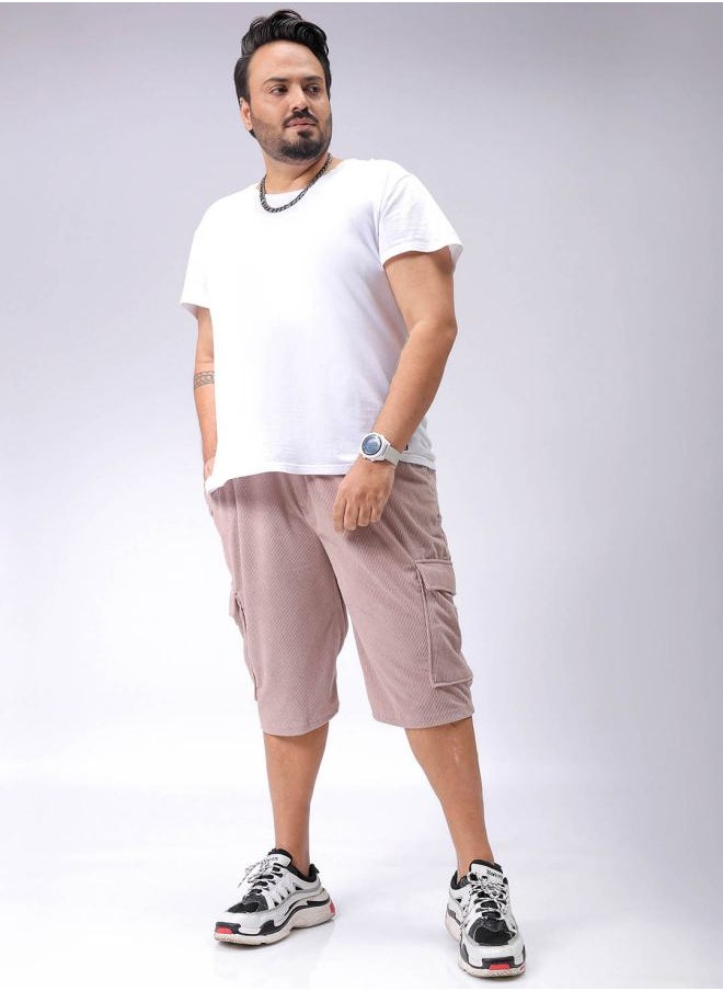 Men Plus Size Loose Fit Self Design Cargo Shorts