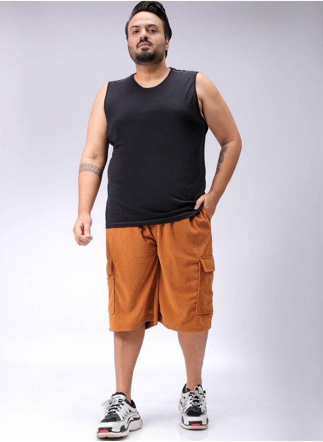 Men Plus Size Loose Fit Self Design Cargo Shorts